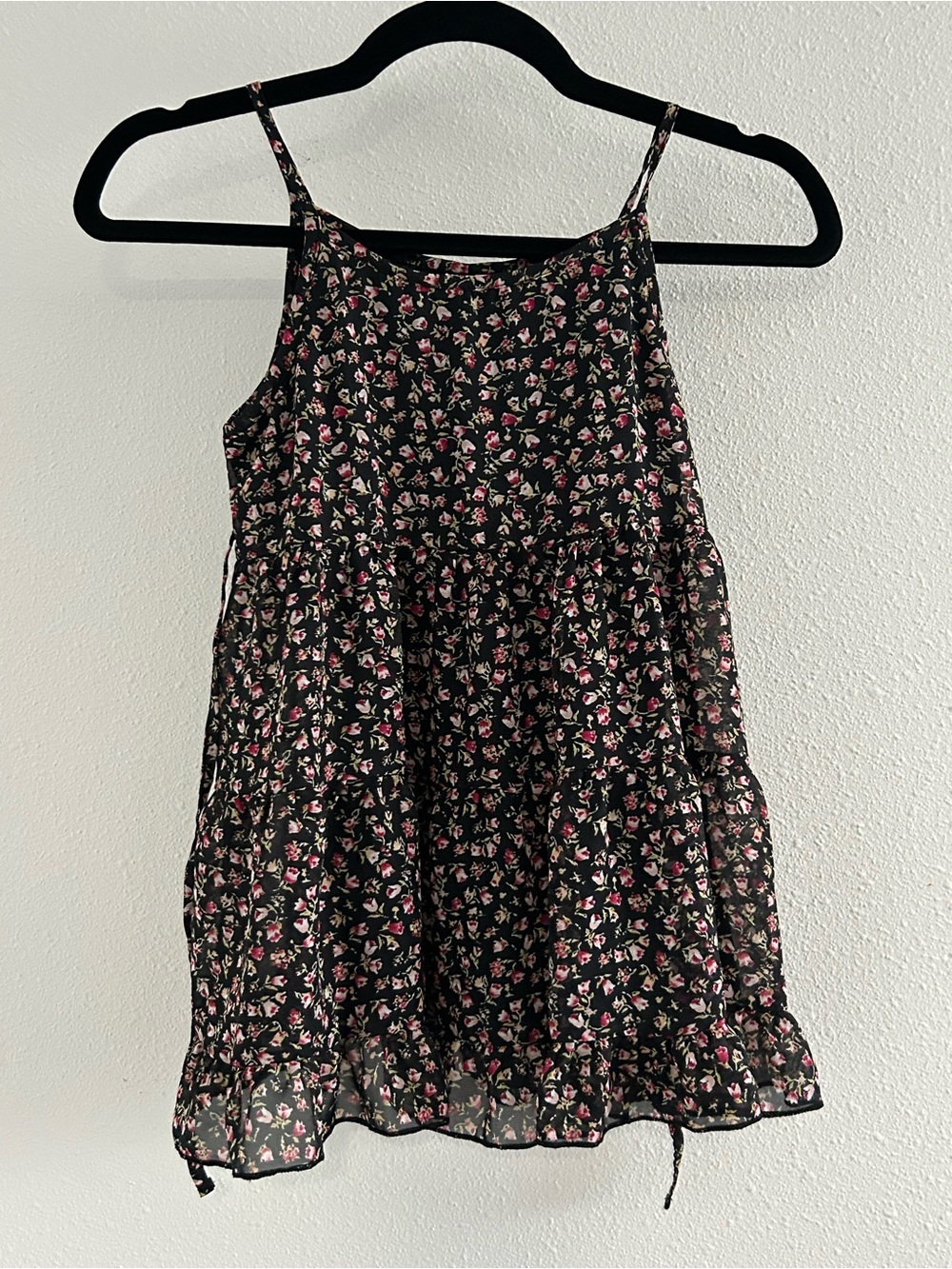 Beautees Black Floral Casual Spaghetti-Strap Dress with Pink Flowers